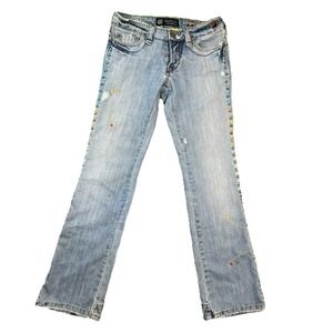 Odyn Jeans Size 28 Light Wash Y2K Embroidered Floral Studded Low Rise Button Fly